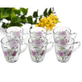 Wholesale decal glass mug set with handles,drinking glass cup set
